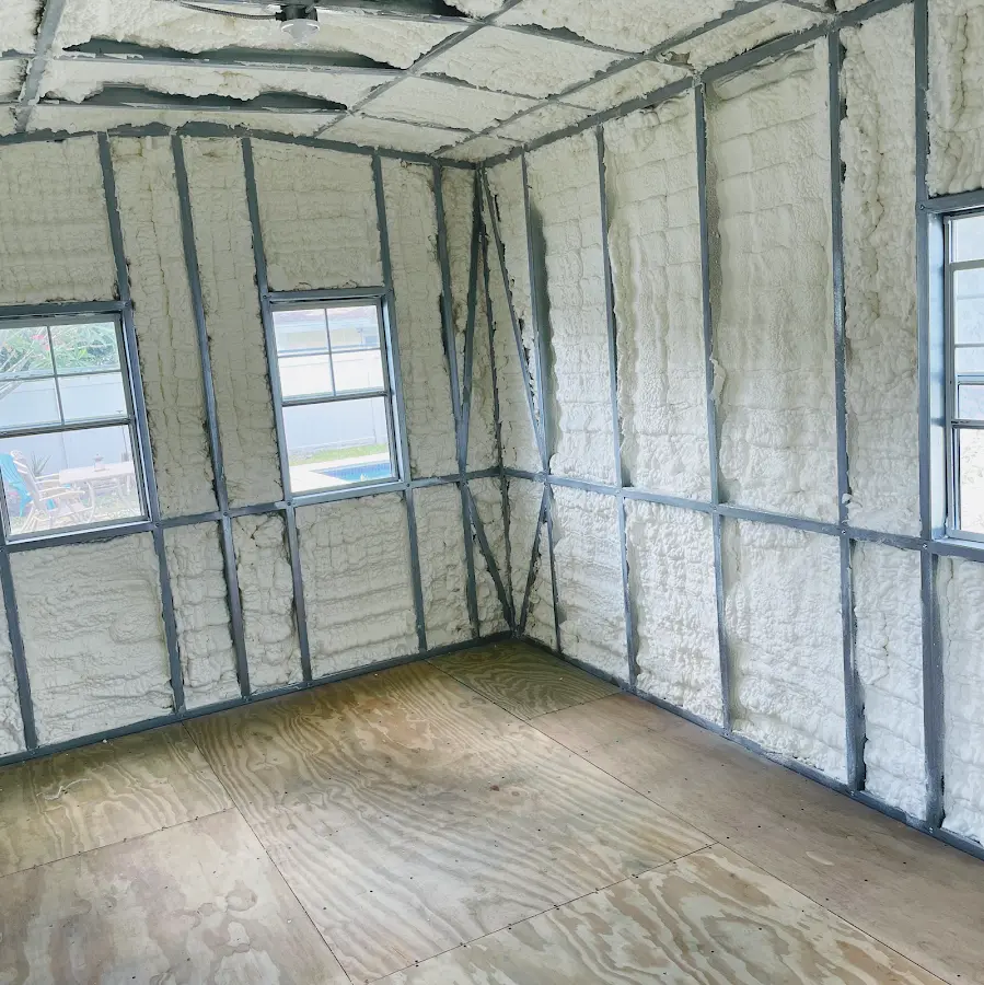 Closed-cell spray foam insulation applied to wall cavities in a residential project in Pleasanton